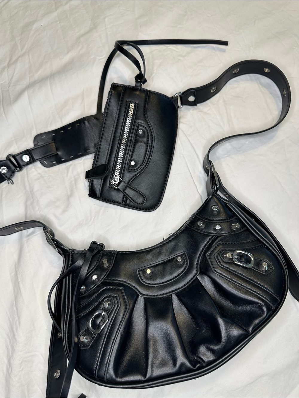 Othr Black Studded Hobo Shoulder Bag with Matching Black Mini Pouch